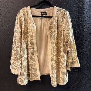 Bob Mackie 3/4 Sleeve Ivory Sequin Jacket Blazer Open Front Size 2x